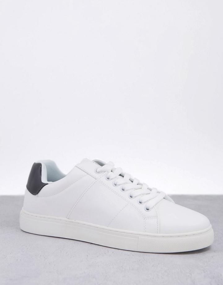 French Connection Contrast Heel Sneakers In White And Gray