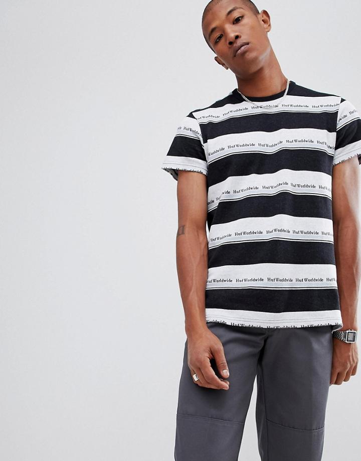 Huf Worldwide Stripe Repeat Logo T-shirt In Black