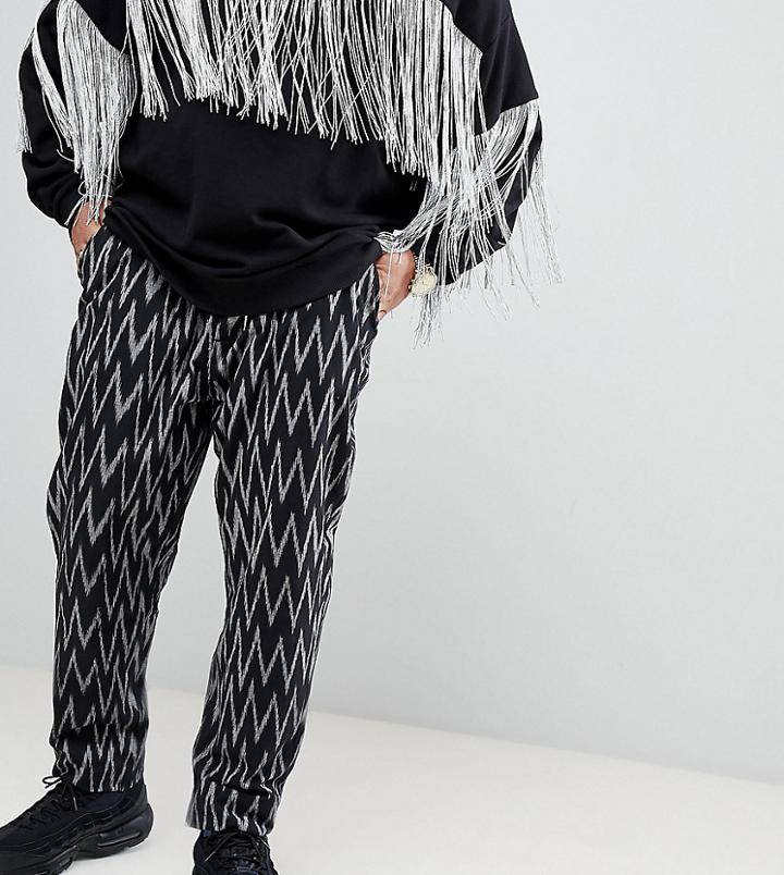 Asos Design Plus Festival Tapered Pants In Black Geo-tribal Print - Black
