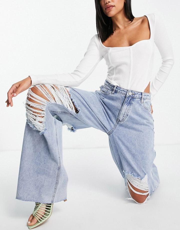 Missguided Recycled Bum Slash Boyfriend Jeans In Blue-blues