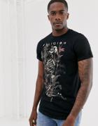 Religion T-shirt With Floral Skull Print In Black