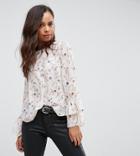 New Look Petite Sequin Floral Fluted Sleeve Top - White