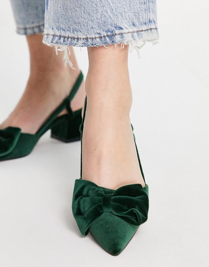 Asos Design Suzy Bow Slingback Mid Heeled Shoes In Green