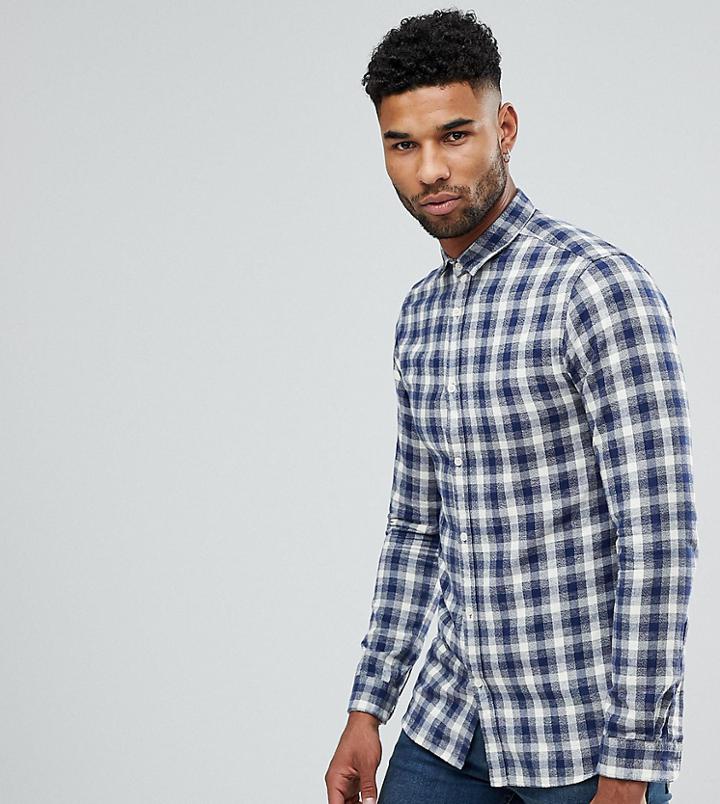 Selected Homme Tall Regular Fit Shirt In Brushed Gingham Flannel - Navy