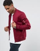 Asos Muscle Fit Bomber Jacket With Sleeve Zip In Burgundy - Red