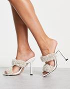 Topshop Rex Beaded Heeled Sandal In White