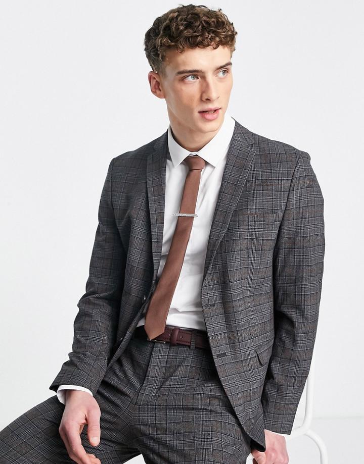 Selected Homme Slim Fit Suit Jacket In Dark Gray Check