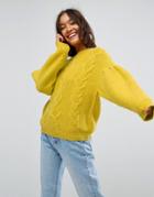 Asos Sweater In Cable With Volume Sleeves - Yellow