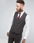 Moss London Skinny Suit Vest In Brown Tweed - Brown