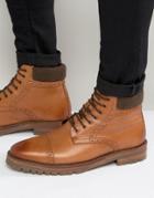 Asos Brogue Boots In Tan Leather With Cleated Sole - Tan