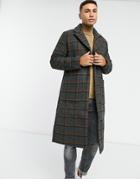 Another Influence Wool Blend Longline Overcoat In Tartan Plaid-black