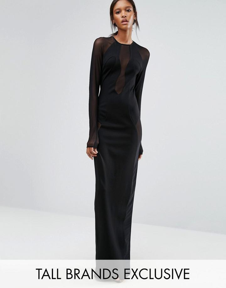 Ttya Black Seredo Long Sleeve Mesh Insert Maxi Dress - Black