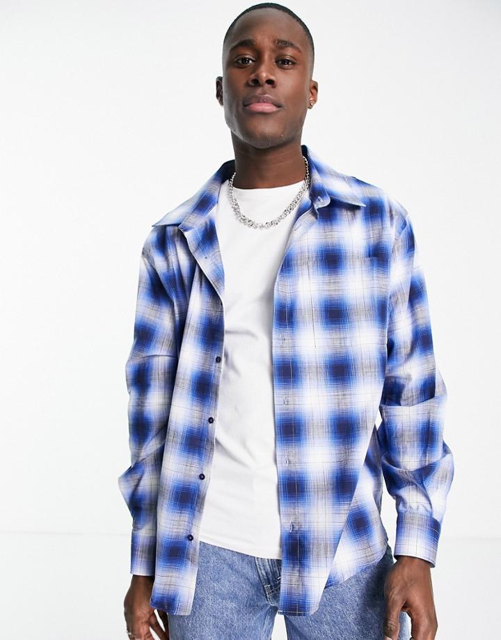 Il Sarto Oversized Checked Shirt With Back Print In Blue-gray
