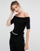 Oasis Plain Bardot Top - Black