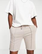 Asos Design Skinny Jersey Pintuck Shorts In Beige-grey