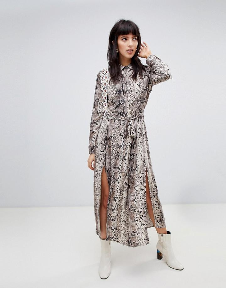 Stradivarius Snake Print Midi Dress With Slits - Multi