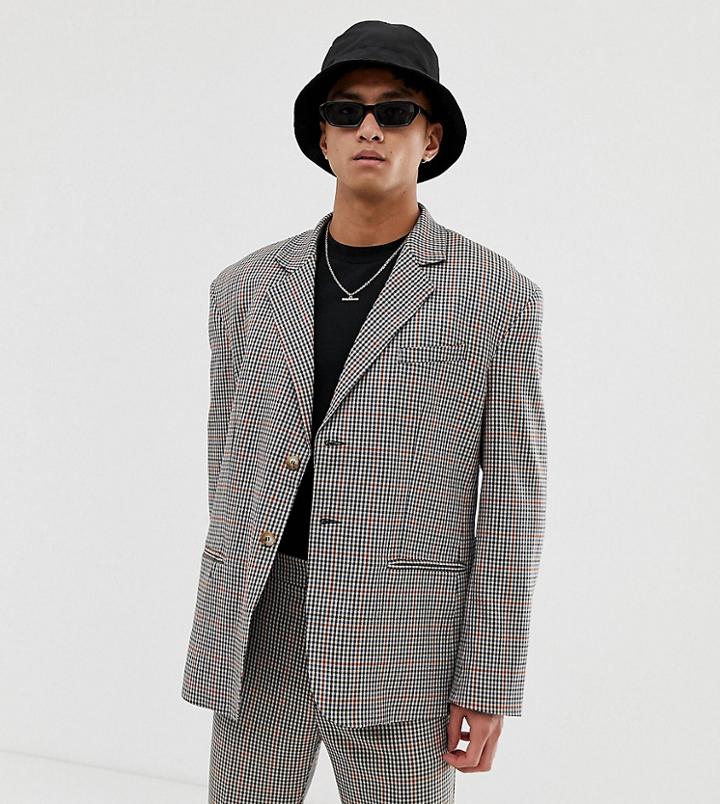 Collusion Oversized Suit Jacket In Brown Check