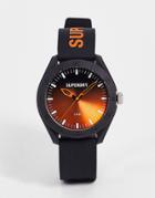 Superdry Silicone Strap Watch In Black And Orange Ombre