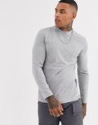 Asos Design Long Sleeve T-shirt With Crew Neck In Gray Marl