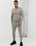 Asos Design Tracksuit Muscle Sweatshirt/ Skinny Sweatpants With Ma1 Pockets In Light Green - Green