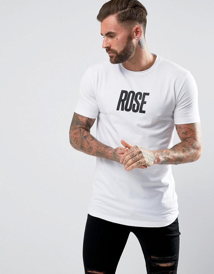 Rose London T-shirt In White With Large Logo - White