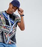 Reclaimed Vintage Inspired Patterned Party T-shirt With Floral Geo Print - Black