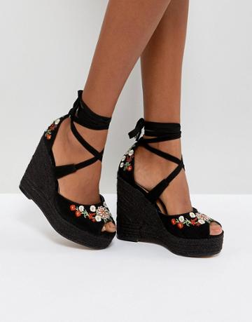 Asos Tamiko Embroidered High Wedges - Black