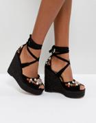 Asos Tamiko Embroidered High Wedges - Black