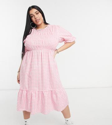 Influence Plus Midi Dress In Pink Gingham