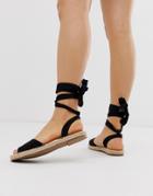 Truffle Collection Tie Leg Espadrille Flat Sandals - Black