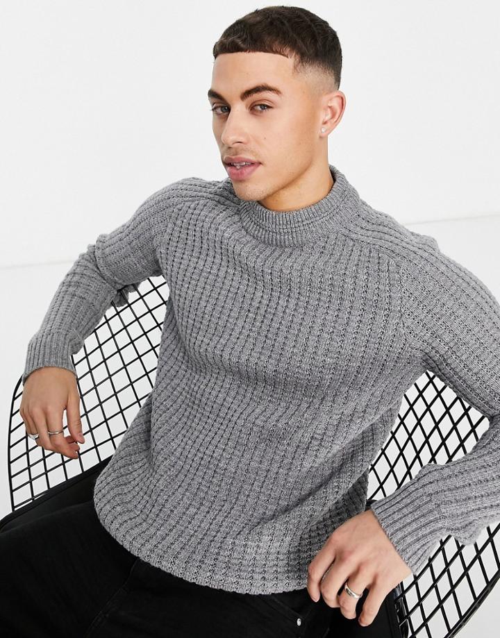 Selected Homme High Neck Sweater With Texture In Gray
