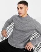 Selected Homme High Neck Sweater With Texture In Gray