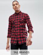 Sixth June Tall Oversized Flannel Check Shirt In Red - Red