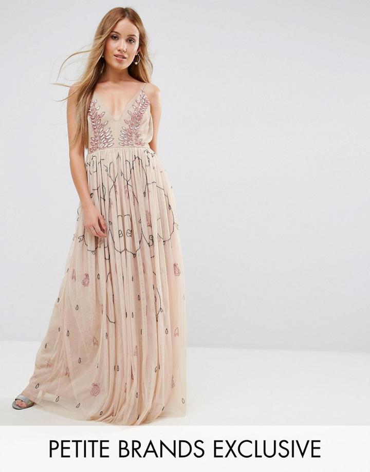 Maya Petite Cami Strap Plunge Embellished Maxi Dress - Multi