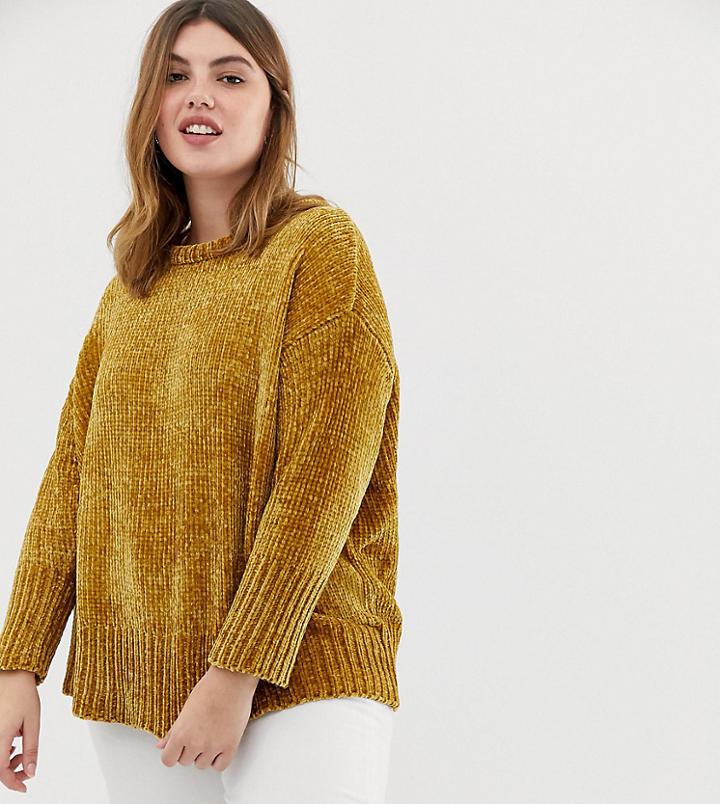 Brave Soul Plus Meme Sweater In Chenille - Yellow