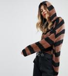 Sacred Hawk Knitted Hoodie In Stripe - Brown