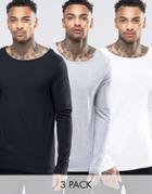 Asos Extreme Muscle Long Sleeve T-shirt With Boat Neck 3 Pack Save 21%