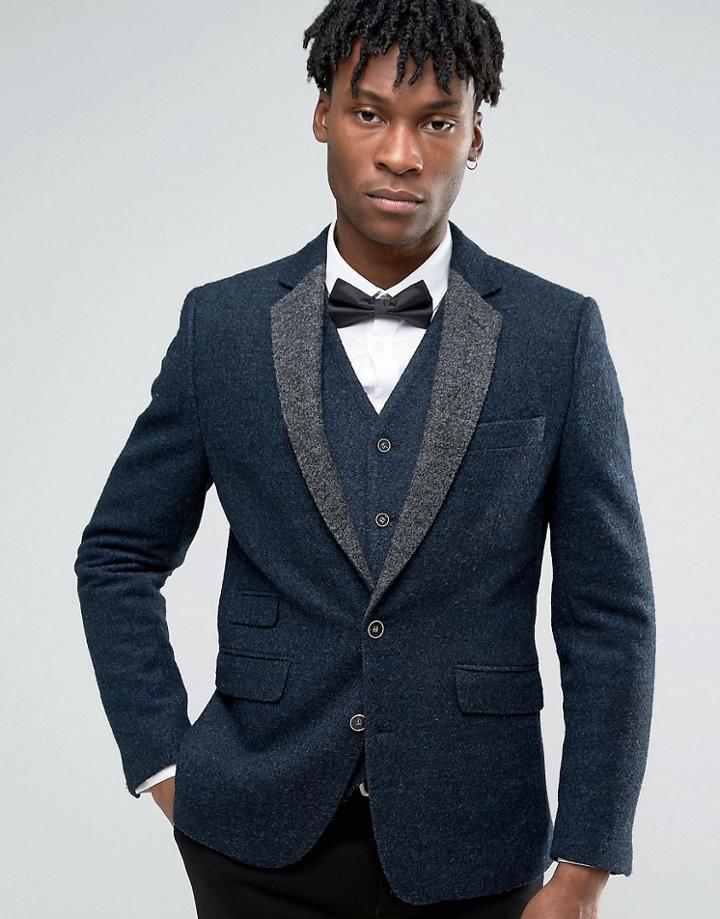 Devils Advocate Boucle Blazer With Contrast Lapel - Navy