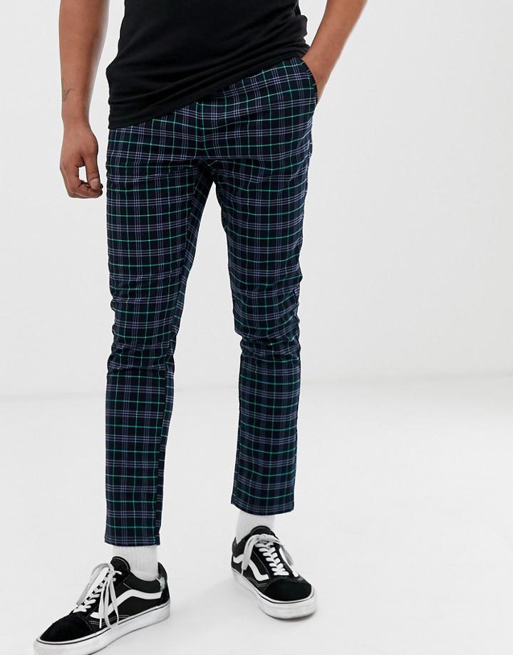 Asos Design Skinny Pants In Navy Check - Navy