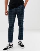 Asos Design Skinny Pants In Navy Check - Navy