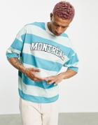 Asos Design Oversized Stripe T-shirt In Blue With Montreal City Print-blues