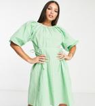 Influence Tall Angel Sleeve Mini Dress In Green Polka Dot