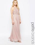 Maya Petite High Neck Maxi Tulle Dress With Tonal Delicate Sequins - Mink