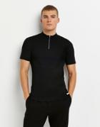 River Island Knitted Half Zip T-shirt In Black