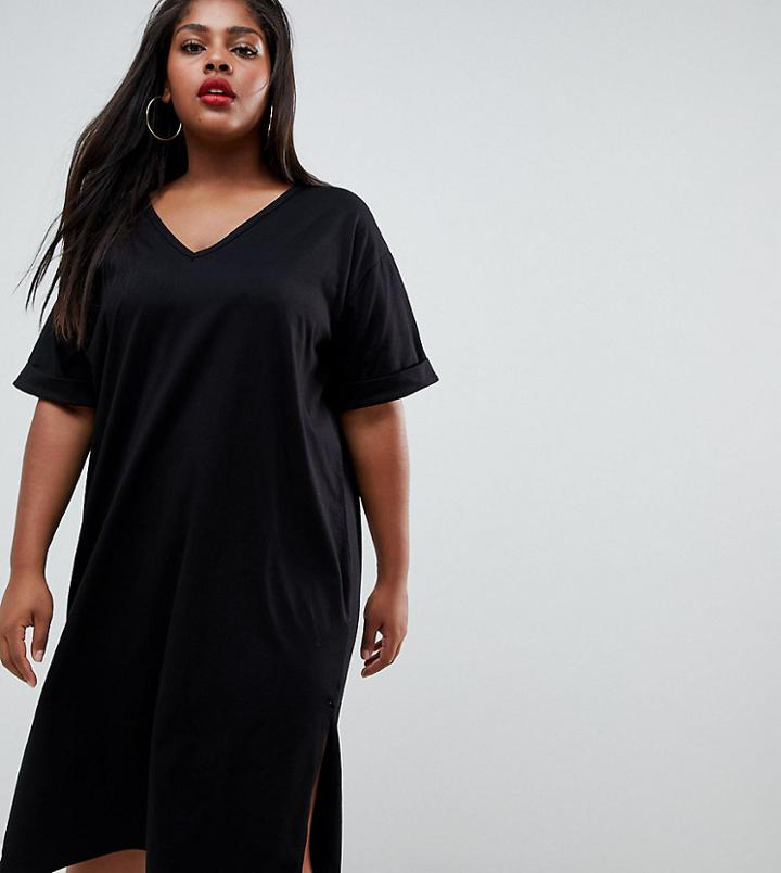 Boohoo Plus Oversized Midi T-shirt Dress - Black