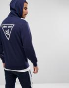 Gio Goi Hoodie With Flock Logo And Back Print In Black - Navy