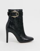 Asos Design Envy High Ankle Buckle Boots In Black