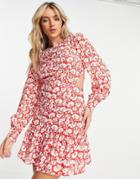 Topshop Cut Out Side Tea Mini Dress In Red Daisy Print