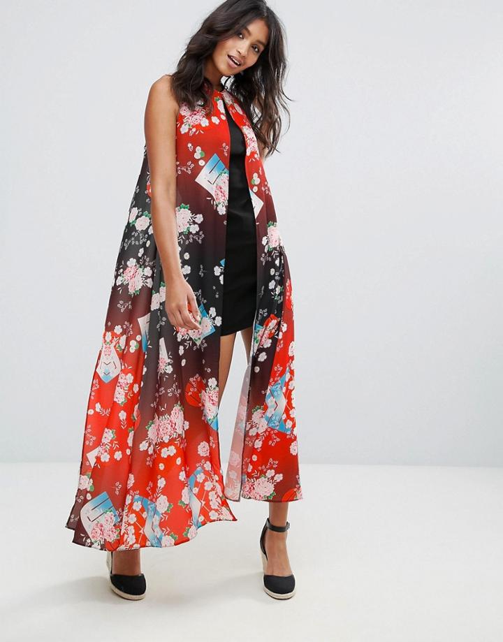 Liquorish Shift Dress With Overlay In Floral Print - Black