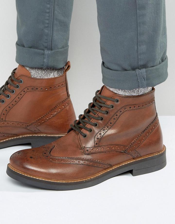Frank Wright Brogue Boots In Tan Leather - Tan
